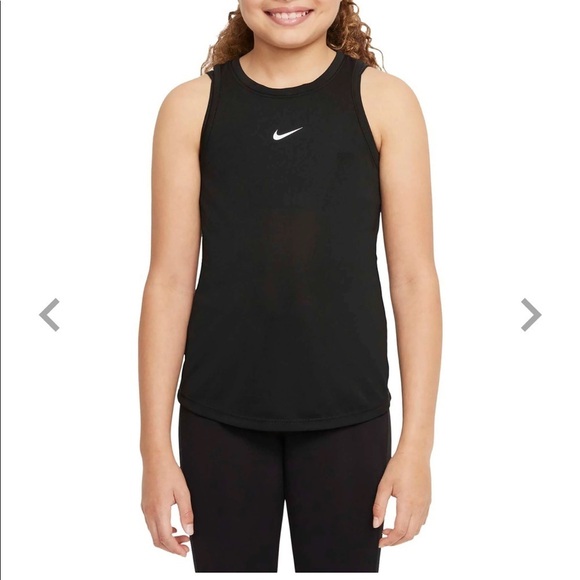 Girls Nike Black Tank Top High Neck Striped Sheer Racerback Size Large - Picture 4 of 11